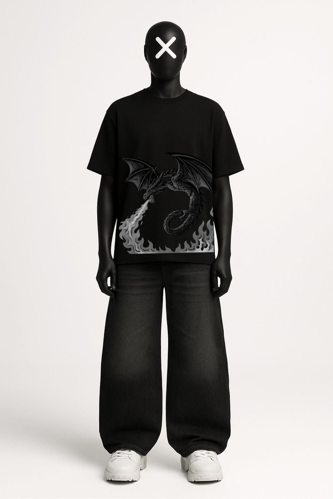 “Midnight Ember – Black Oversized Dragon Tee”