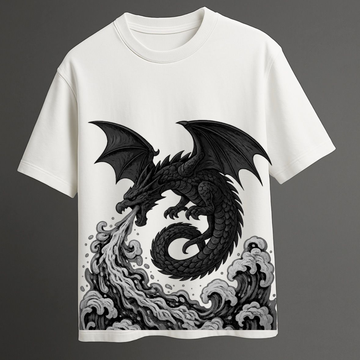 “Dragon Tide – White Oversized Graphic Tee”