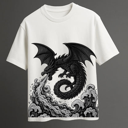 “Dragon Tide – White Oversized Graphic Tee”