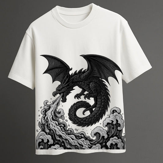 “Dragon Tide – White Oversized Graphic Tee”