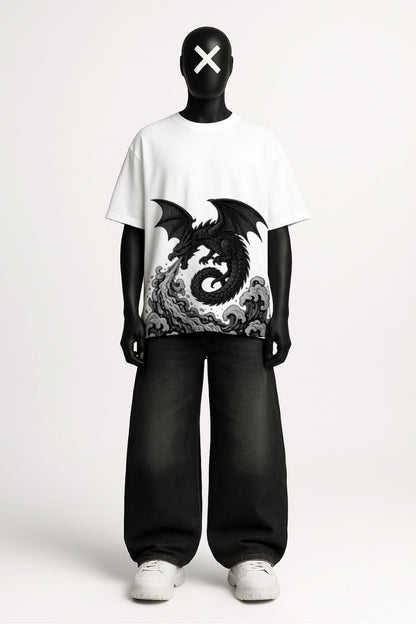 “Dragon Tide – White Oversized Graphic Tee”